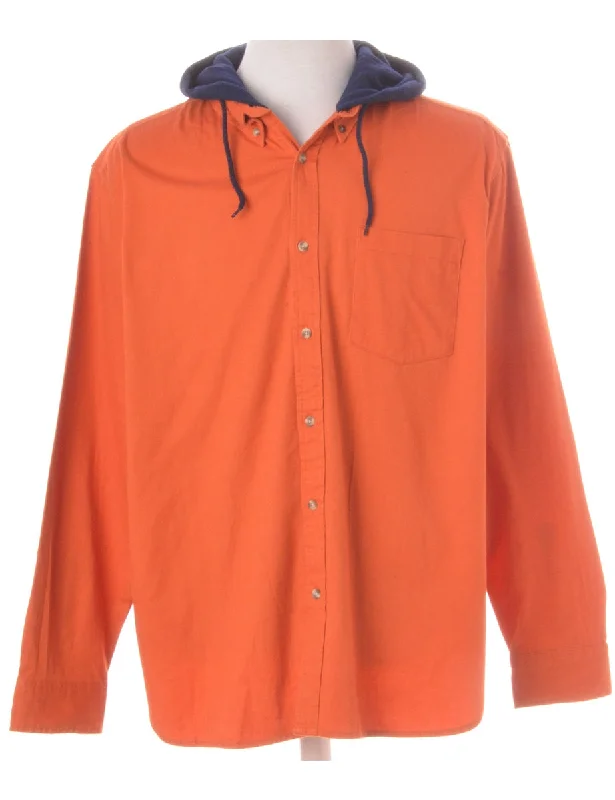 Label Orange Hooded Cotton Shirt Chenille Blend Fleece Blend Nylon Blend