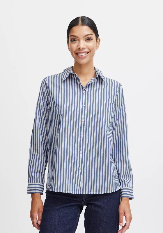 B.Young Hetila Striped Cotton Shirt, True Navy Mix Polka Dot Checkered Tartan