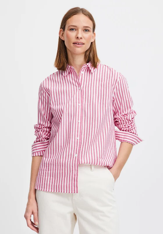 B.Young Hetila Striped Cotton Shirt, Super Pink Mix Striped Floral Plaid