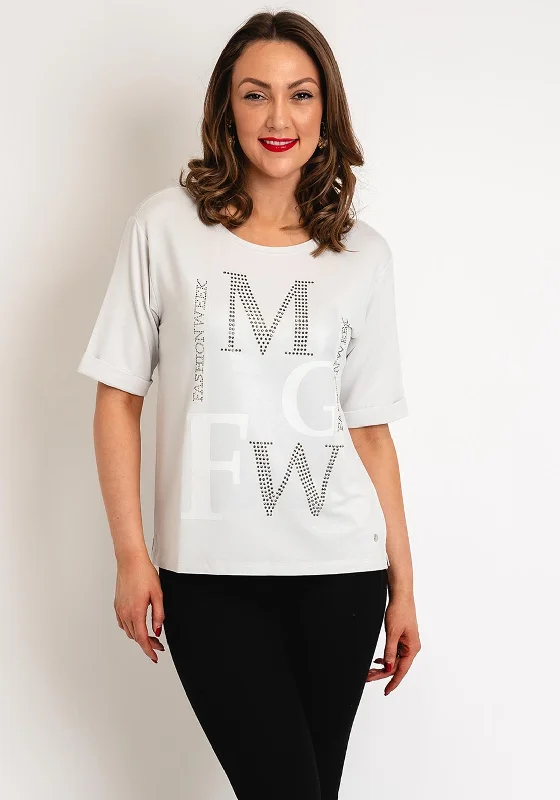 Monari Rhinestone Shimmery T-Shirt, Gray Silk Blend Satin Velvet