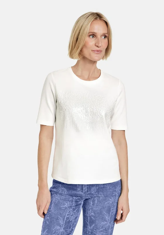 Gerry Weber Sequin Detailed T-Shirt, White Beaded Sequined Faux Fur