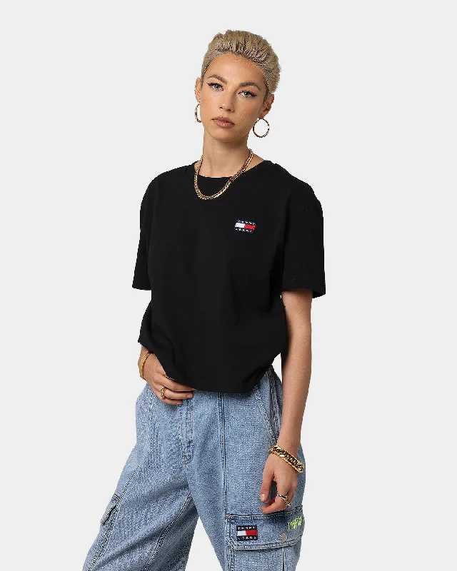 Tommy Jeans Women's Tommy Badge T-Shirt Black Terry Blend Velvet Blend Canvas Blend