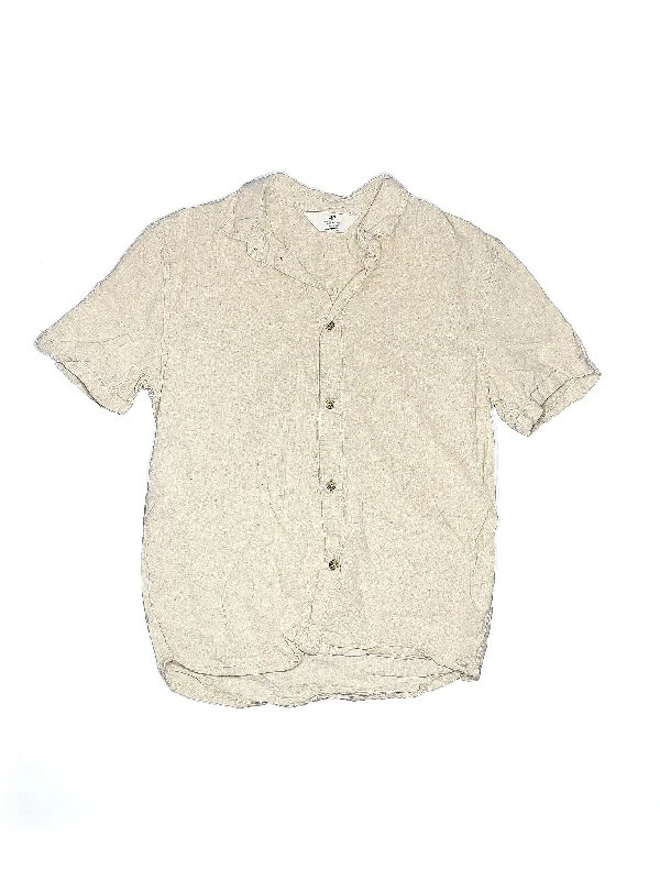 Short Sleeve Button Down Shirt Notch Collar Peter Pan Collar Cowl Neck