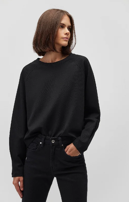 SWEATSHIRT IN BLACK Hoodie with Hem Lace Feminine Delicate