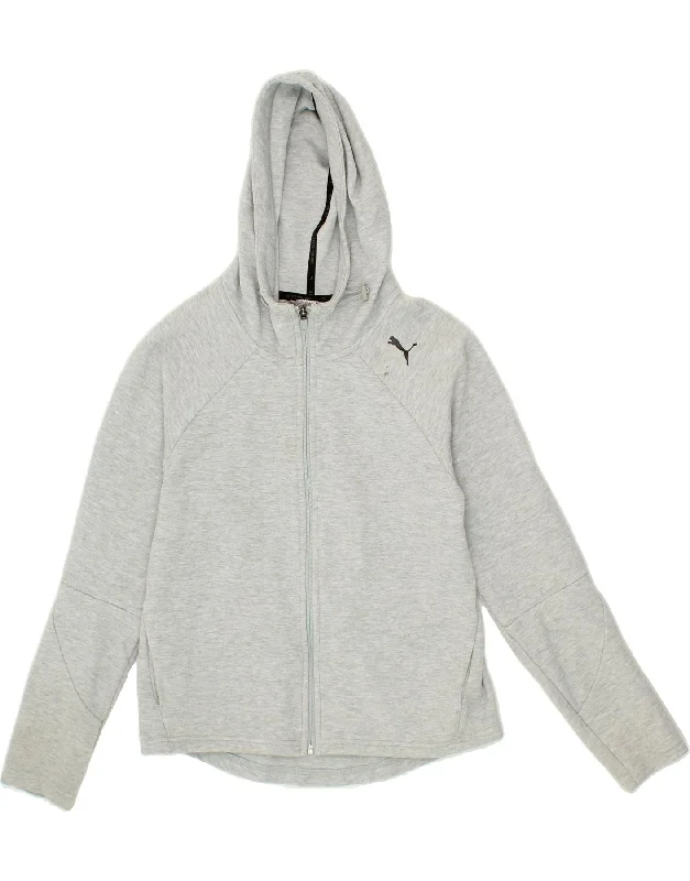 PUMA Womens Zip Hoodie Sweater UK 10 Small Grey Cotton Mesh Fabric Canvas Fabric Denim Fabric