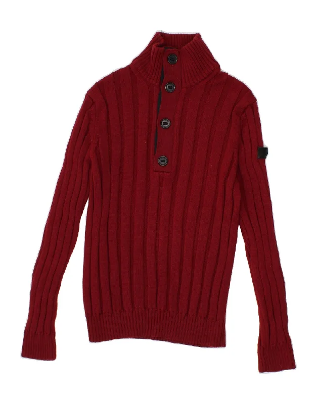 MARINA YACHTING Womens Button Neck Jumper Sweater UK 14 Large Red High Neck Crew Neck V-Neck