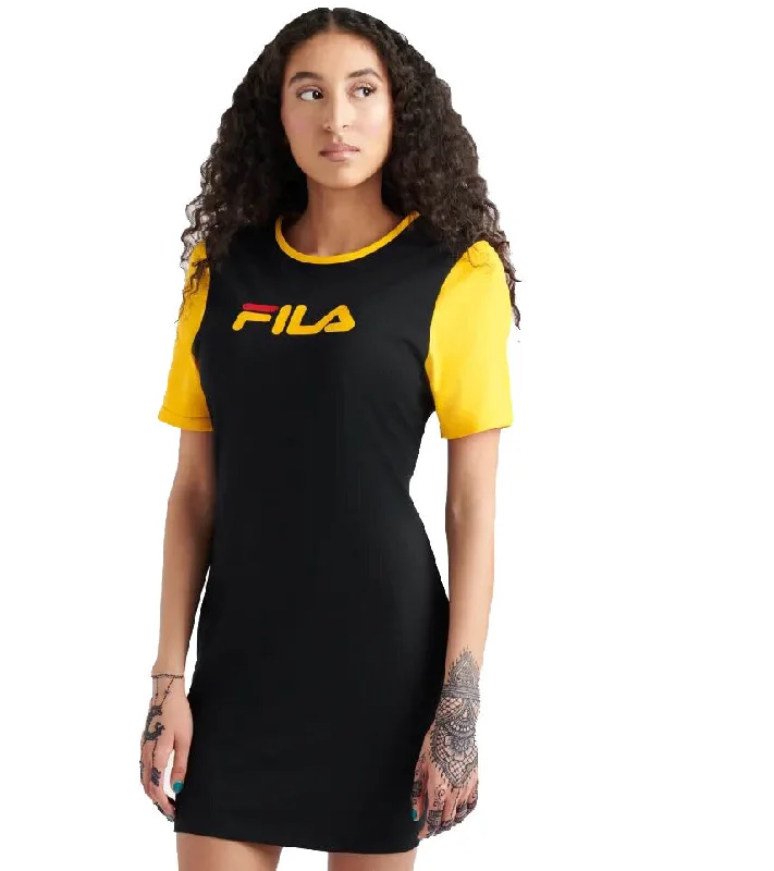 Fila Womens Roslyn Dress Black/Yellow Shift Classic Vintage