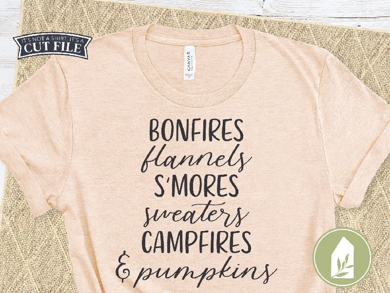 Bonfires Flannels S'mores Sweaters Campfires & Pumpkins SVG | Fall SVG | Women's T-Shirt Design Wool Sweater Cotton Sweater Cashmere Sweater