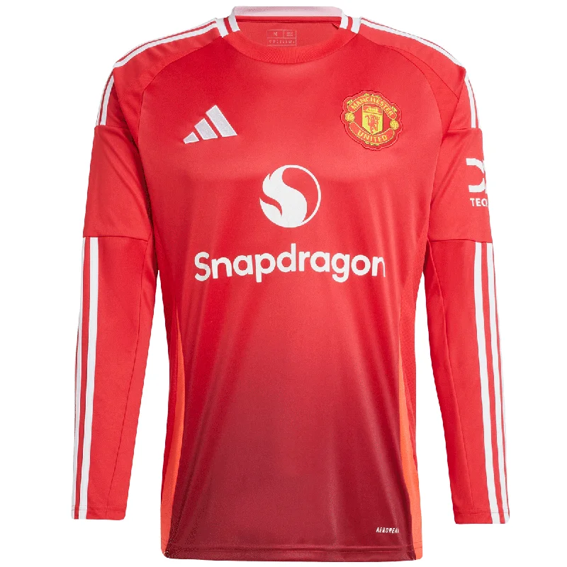 adidas Manchester United FC Official 2024/25 Long Sleeve Home Jersey - Adult - Red Classic Jersey Tee