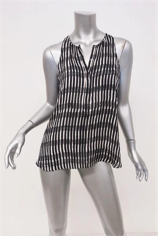 A.L.C. Tank Top Lennox Black/Off-White Printed Silk Size Small Sleeveless Blouse solid color tank