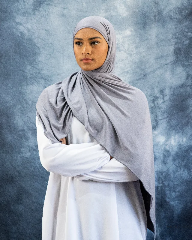 Jersey Hijab - Wolf Grey Cream Jersey Tee