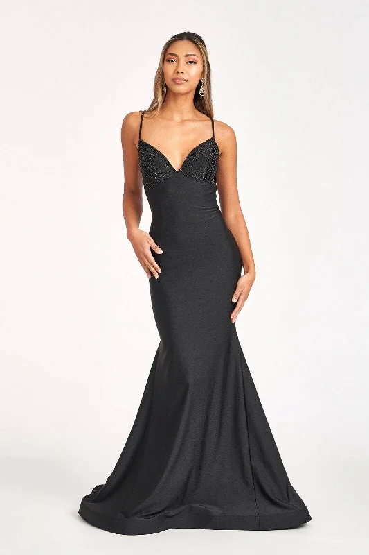 Beads Embellished Jersey Mermaid w/ Strap Lace-up Back Long Prom Dress GLGL3035 Maximalist Jersey Tee