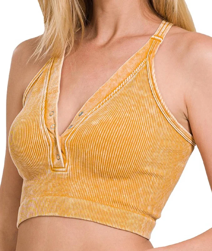 Washed Ribbed Cropped Button V-Neck Tank Top In Five Colors! In Yellow turquoise tank top