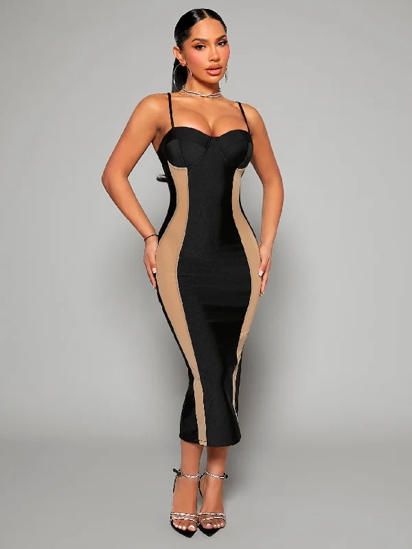 Two Tone Cami Bodycon Slip Dress Tunics Luxurious premium