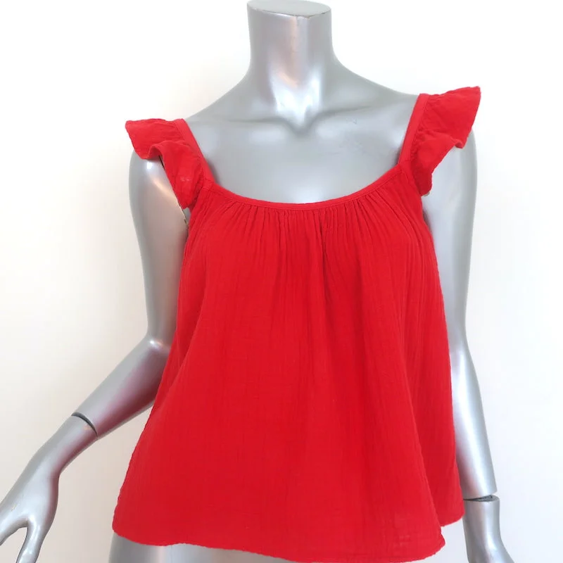 Xirena Rue Ruffle Tank Top Apple Red Cotton Gauze Size Small NEW teal tank top