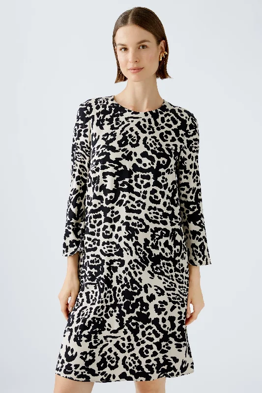 Oui Animal Print Knee Length Shift Dress Elegant Long Evening