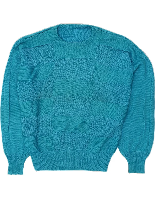 VINTAGE Womens Oversized Crew Neck Jumper Sweater UK 18 XL Blue High Neck Crew Neck V-Neck