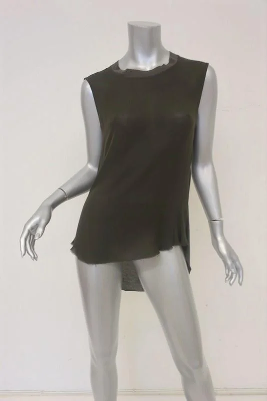 Raquel Allegra Tank Top Dark Brown Silk & Jersey Size 0 Sleeveless Muscle Tee long tank top