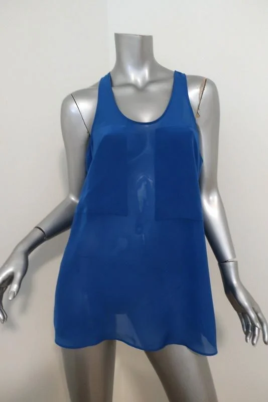 T by Alexander Wang Tank Top Blue Paneled Silk & Chiffon Size Medium halter tank top