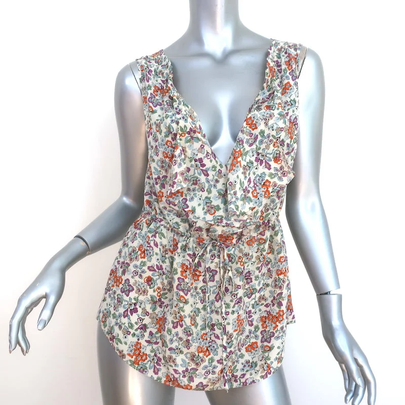 Rebecca Taylor Ruffle Tank Top Floral Print Silk Size 0 Sleeveless Blouse cozy tank top