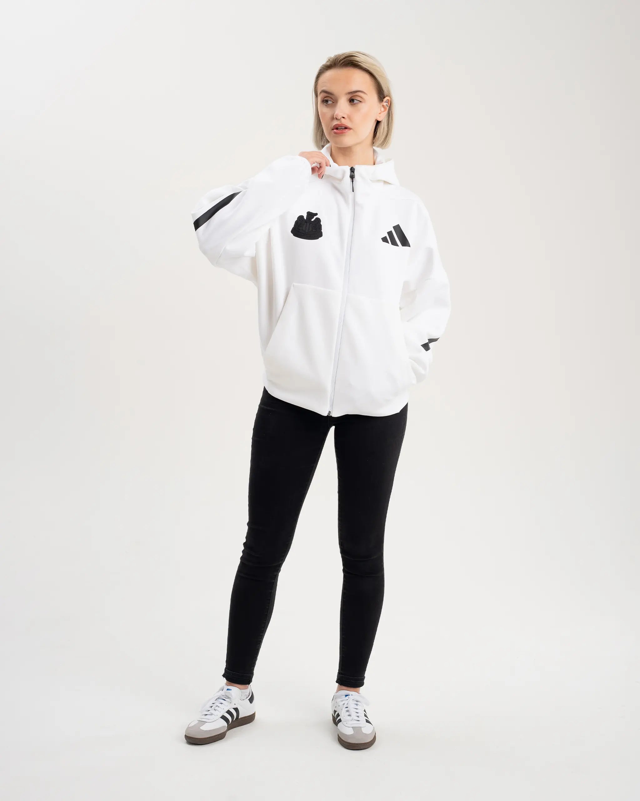 Newcastle United adidas Women's Z.N.E. White Full Zip Hoodie Hoodie with Elastic Waist Stretchable Comfortable