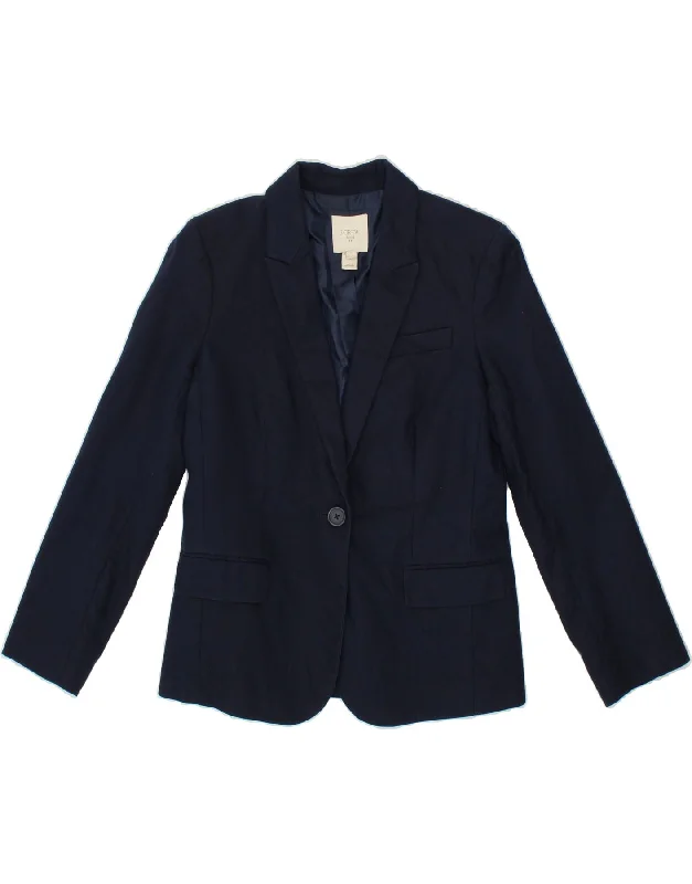 J. CREW Womens 1 Button Blazer Jacket US 4 Small Navy Blue Cotton Fleece Jacket Down Jacket Parka