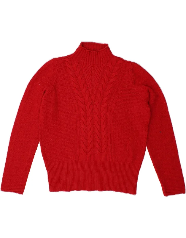 BENETTON Womens Turtle Neck Jumper Sweater UK 16 Large Red Nylon Transparent Opaque Sheer