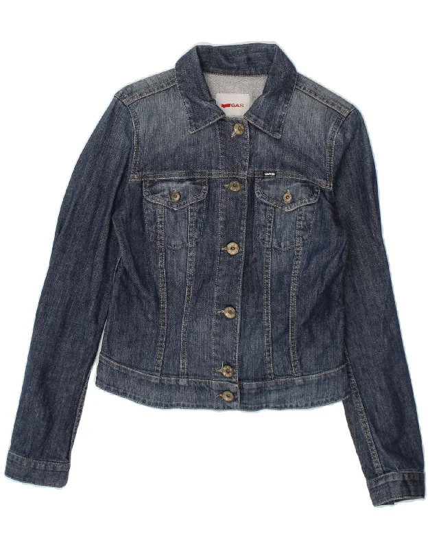 GAS Womens Denim Jacket UK 10 Small Navy Blue Cotton Notch Collar Jacket Peter Pan Collar Jacket Cowl Neck Jacket