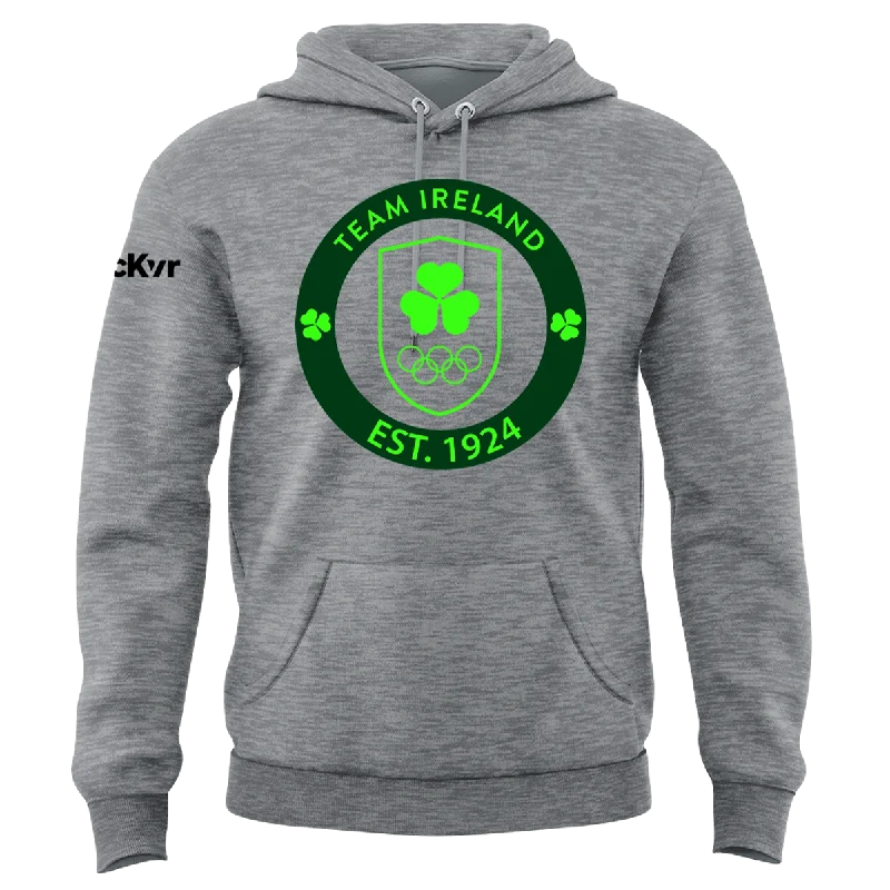 Mc Keever Team Ireland Big Logo Hoodie - Adult - Grey Hoodie with Frayed Bohemian Relaxed