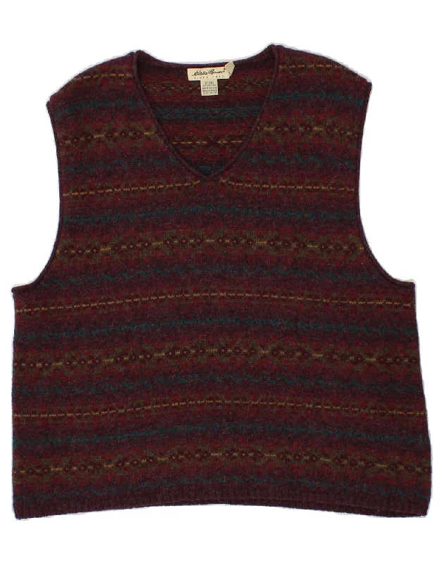 EDDIE BAUER Womens Vest Tank Top UK 18 XL Brown Fair Isle Wool low neck tank