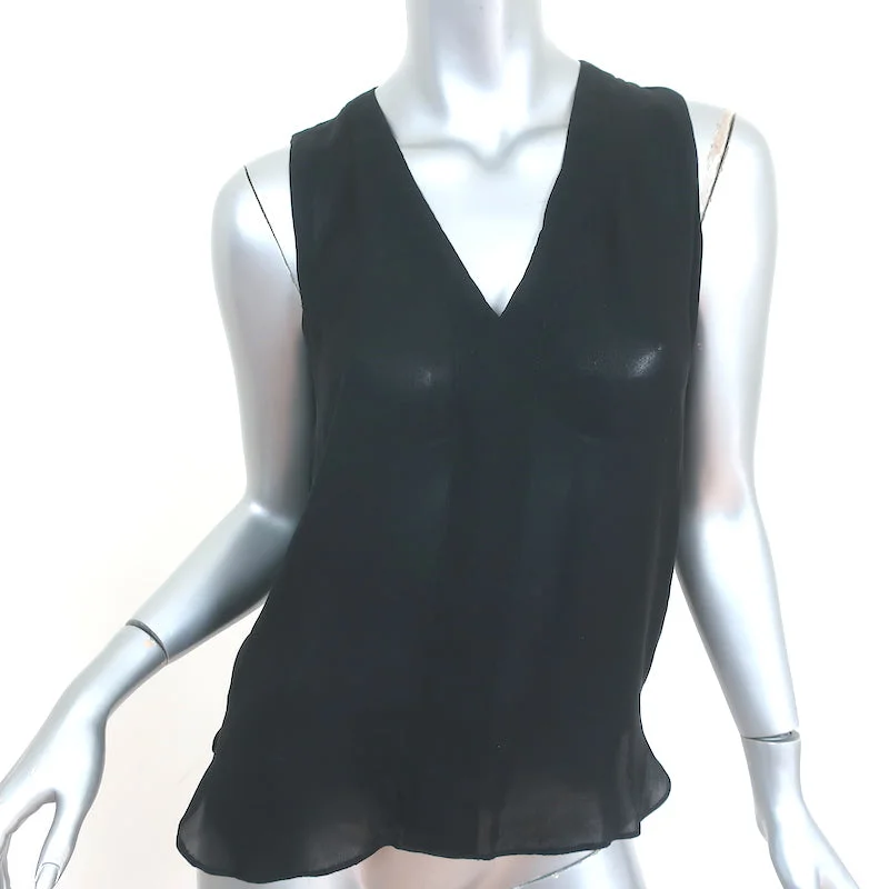 A.L.C. Draped-Back Tank Top Black Silk Size Extra Small V-Neck Sleeveless Blouse breathable tank top