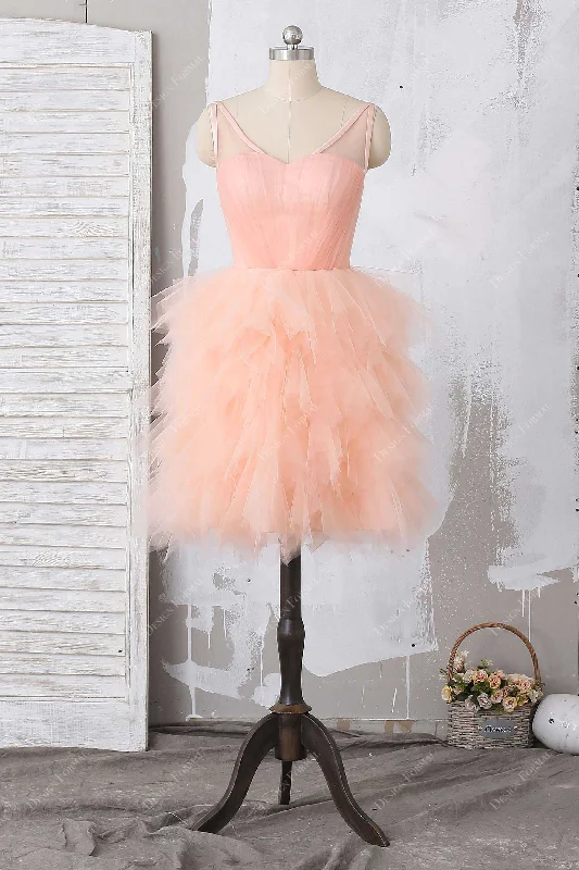 Peach Ruffled Tulle Corset Homecoming Dress Tunics Fashionable trendy