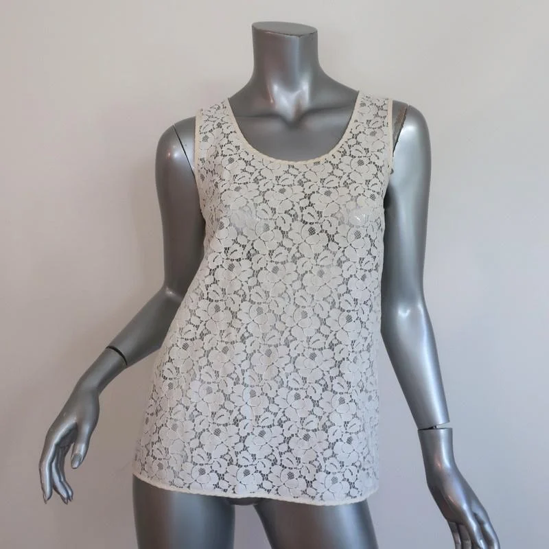 M.Patmos Lace Tank Top White Size Extra Small Sleeveless Blouse relaxed fit tank