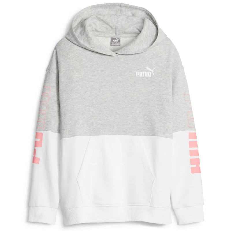 Puma Power Colourblock Hoodie - Girls - Grey/White/Pink Hoodie with Tied Waist Feminine Flattering