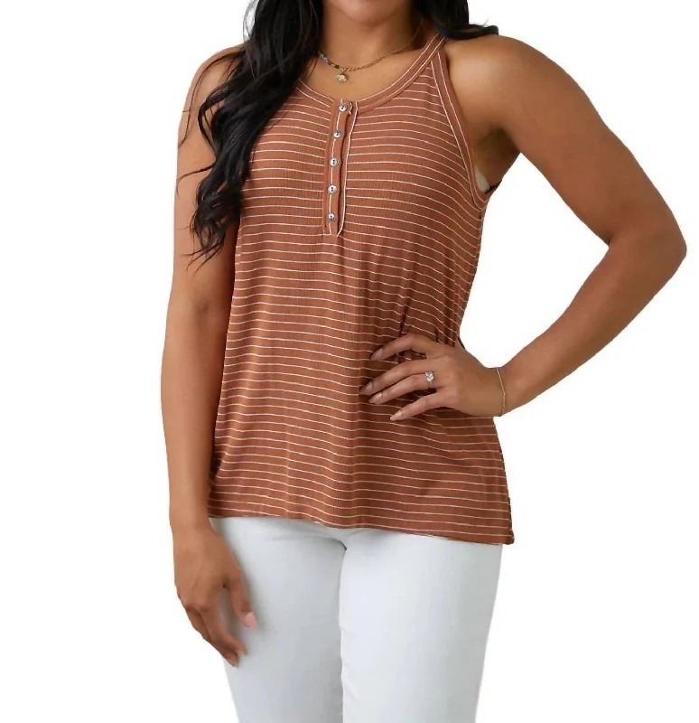 Tip Me Off Striped Tank In Brown glitter tank top