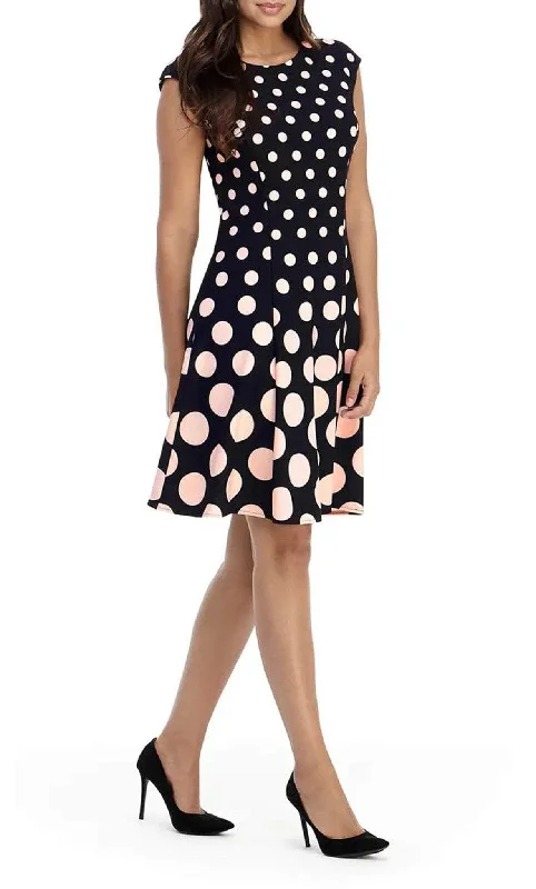 London Times T3791M - Polka Dot Dress Cowl Neckline Elegant