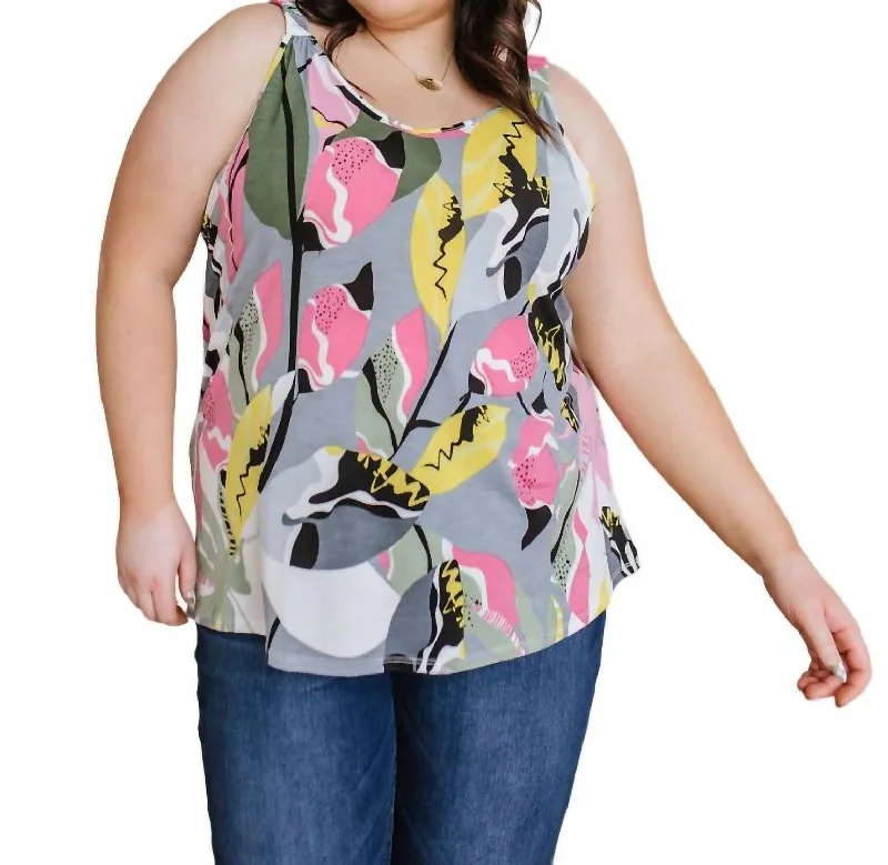 Work Of Art Floral Tank In Grey mint tank top