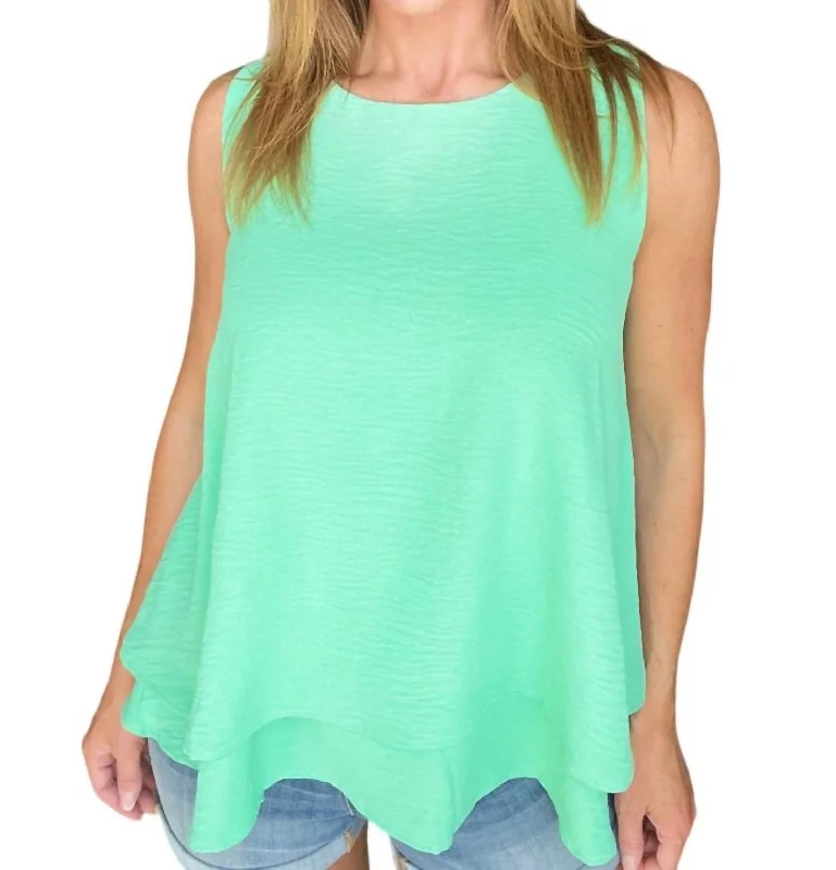 Double Tiered Flare Tank In Mint flirty tank top