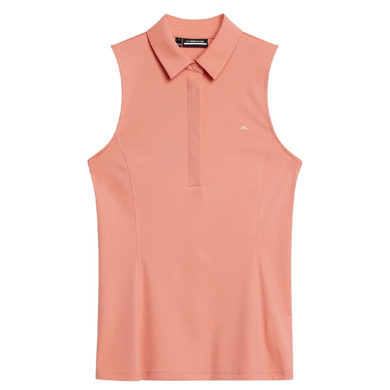 Womens Dena Sleeveless TX Jersey Polo Burnt Coral - SS24 Stylish Jersey Top