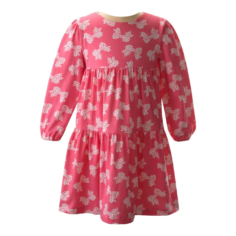 Polka Dot Bow Tiered Jersey Dress Pink Jersey Tee