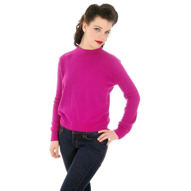 Vintage Orlon Sweater Fuchsia Color Long Sleeve Donna Dean 1950s Plaid Sweater Polka Dot Checkered