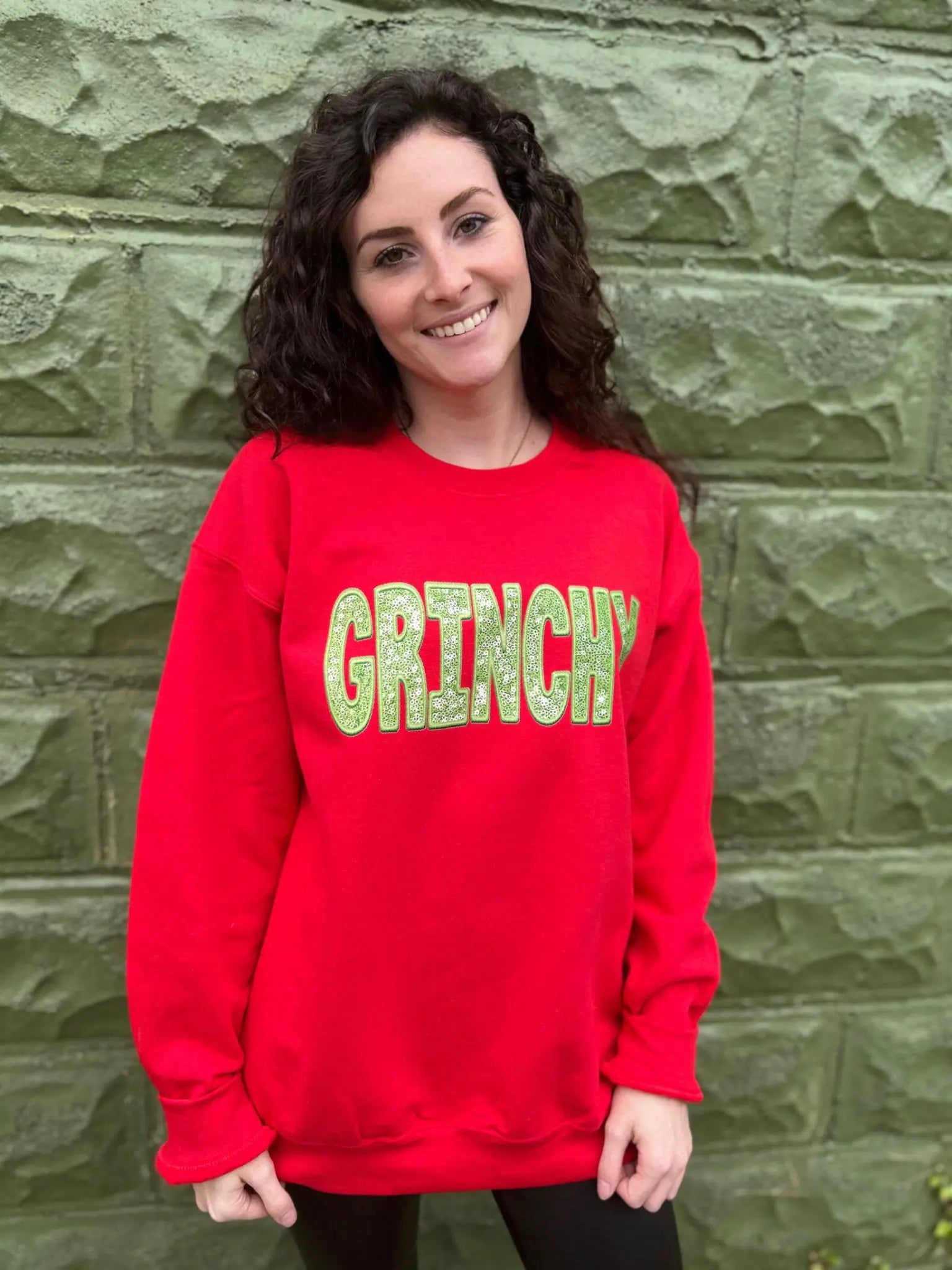 Red Grinchy Sweatshirt Hoodie with Ribbed Hem Stretchable Secure