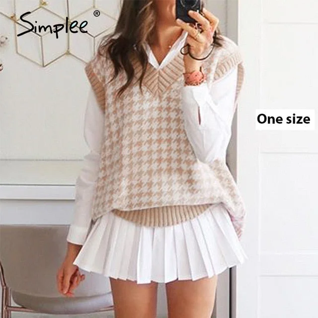 Simplee Women geometric khaki knitted sweater casual Jersey Fabric Tulle Fabric Batik Fabric