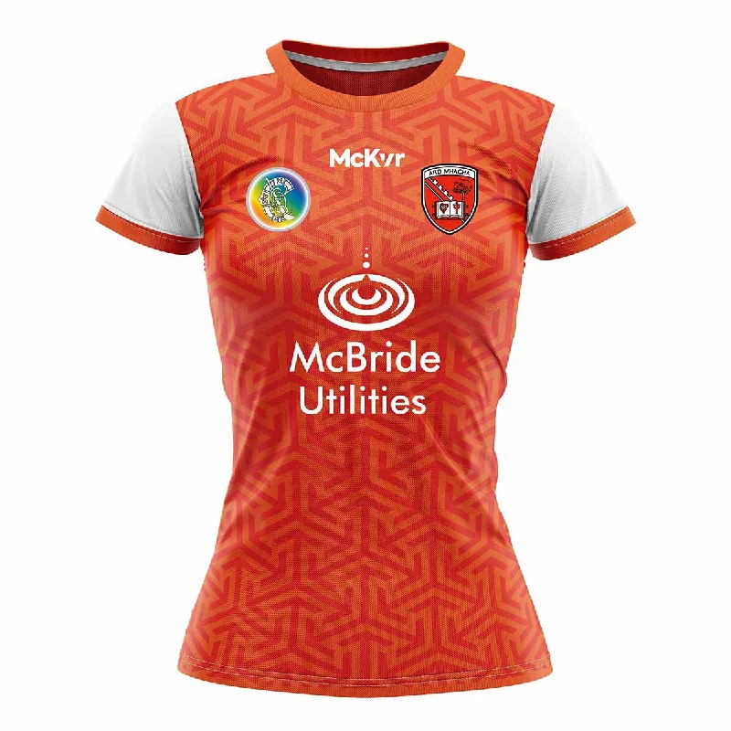 Mc Keever Armagh Camogie Official Home Jersey - Womens - Orange/White Warm Jersey Shirt