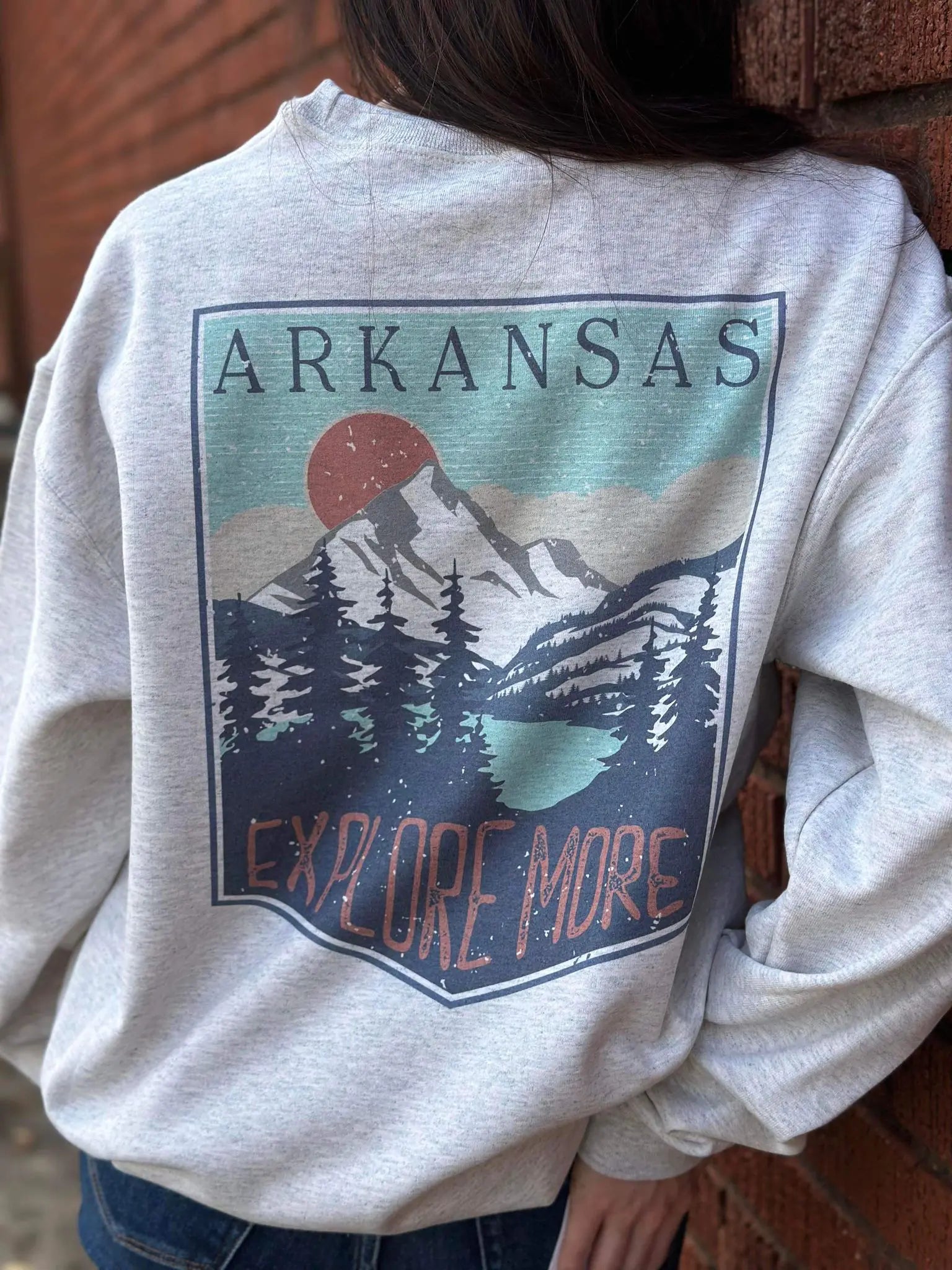 Arkansas Explore More Sweatshirt Hoodie with Earth Tones Natural Calm