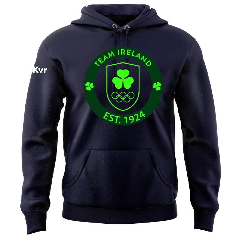 Mc Keever Team Ireland Big Logo Hoodie - Adult - Navy Hoodie with Button Placket Classic Preppy