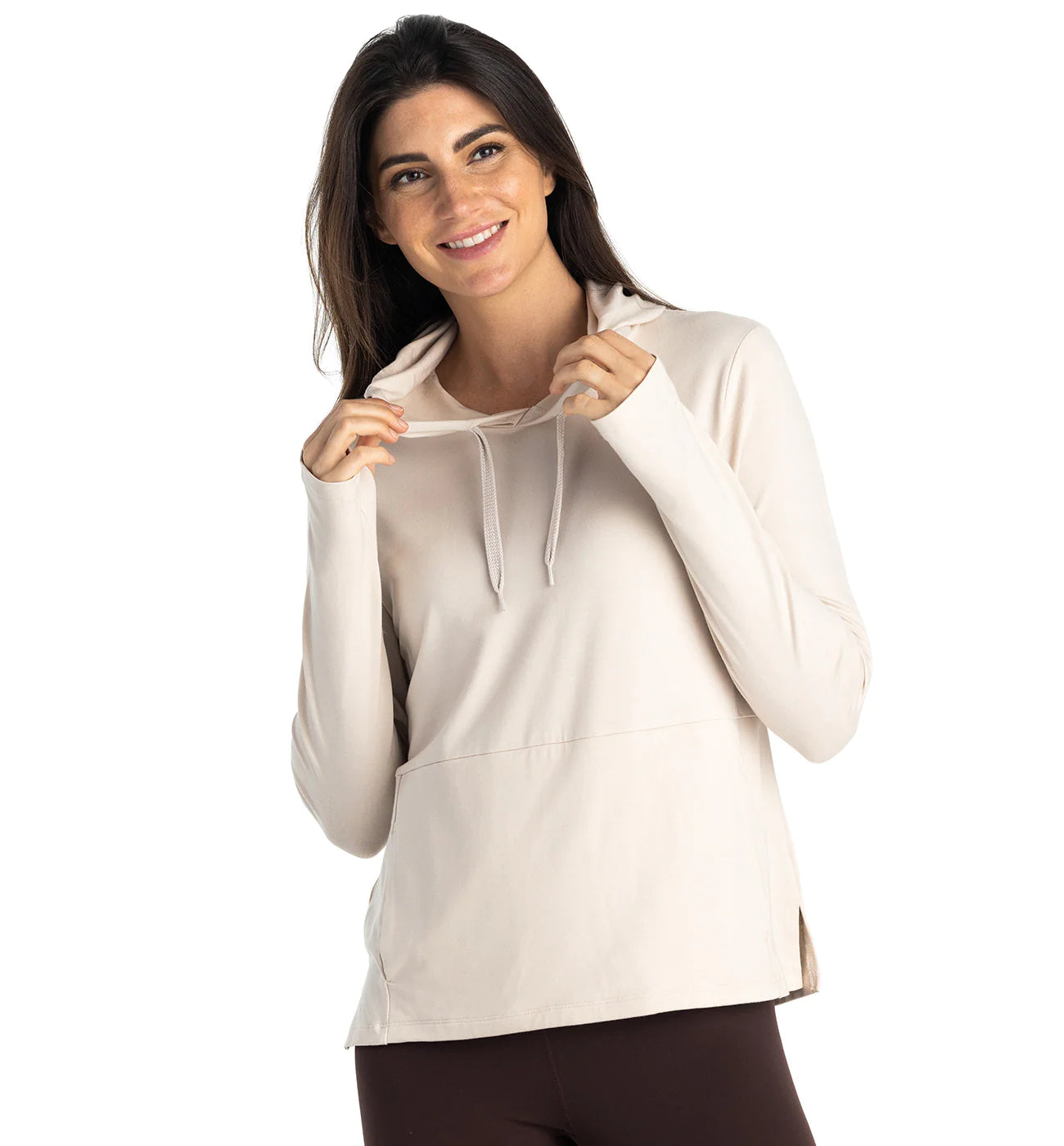 Free Fly Women's Bamboo Flex Hoodie in Stone Hoodie with Elastic Waist Stretchable Comfortable