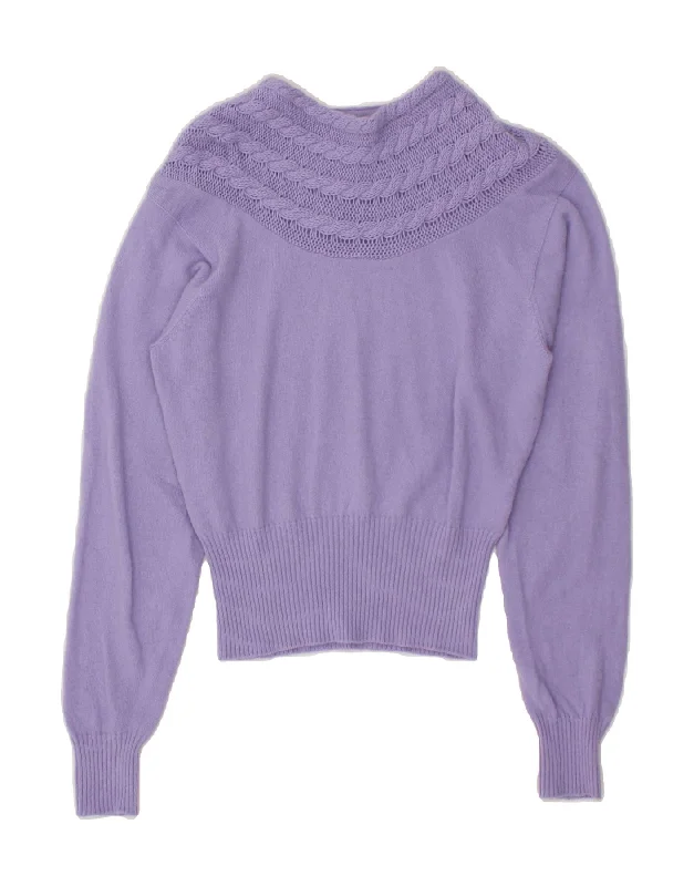 BENETTON Womens Crop Turtle Neck Jumper Sweater UK 12 Medium Purple Layered Multi-layer Single Layer