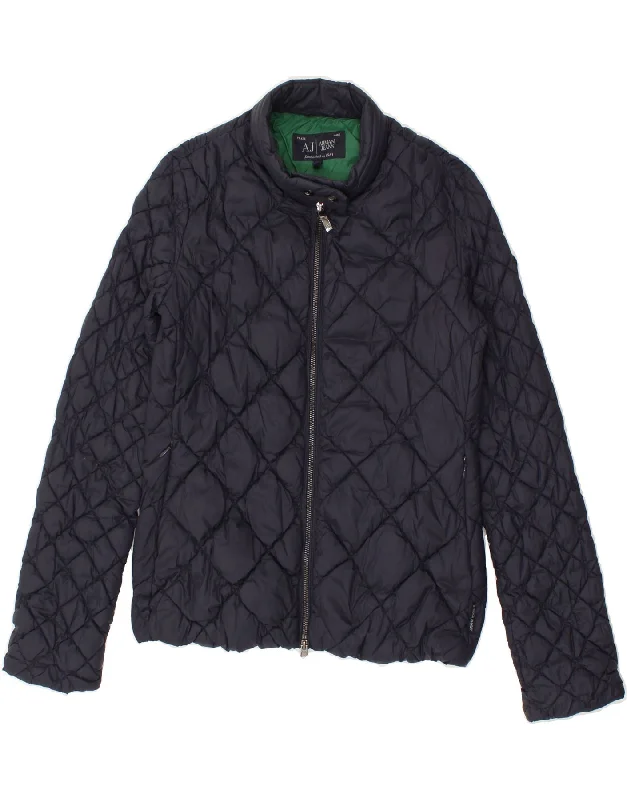 ARMANI JEANS Womens Quilted Jacket EU 40 Medium Navy Blue Polyamide Rayon Jacket Velvet Jacket Corduroy Jacket