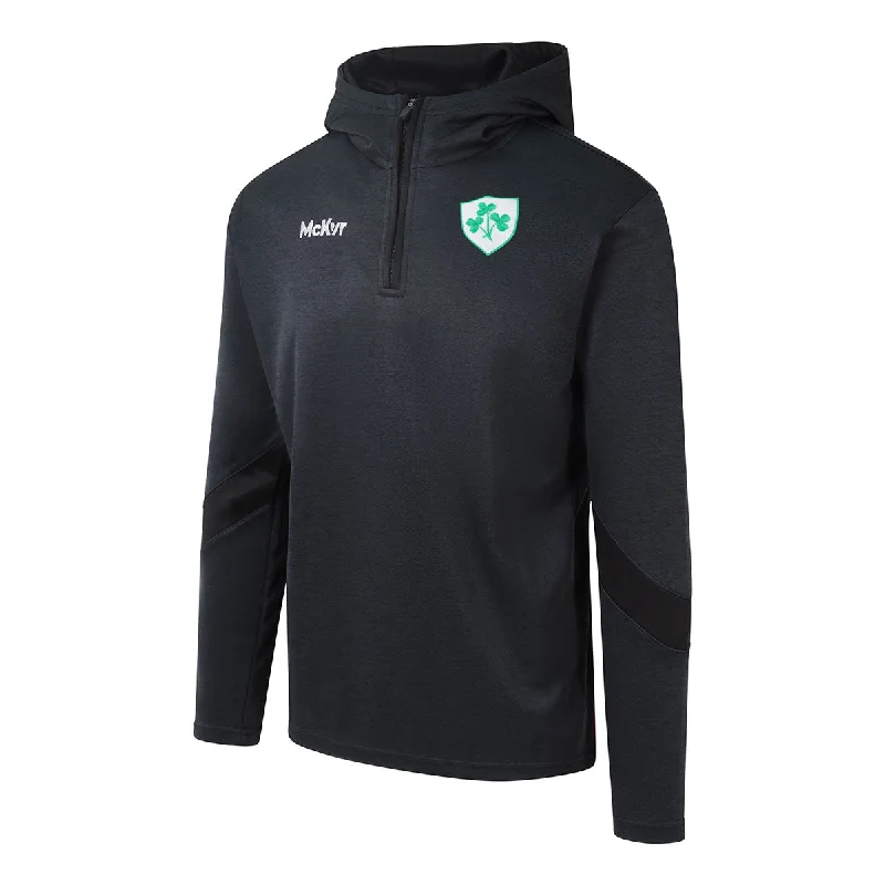 Mc Keever Ireland Supporters Core 22 1/4 Zip Hoodie - Adult - Black Hoodie with High Neck Warm Protective